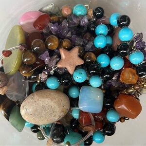 Semi-Precious Bead Soup 1.75 lbs Amethyst Agate Tigers Eye Rounds Components Etc